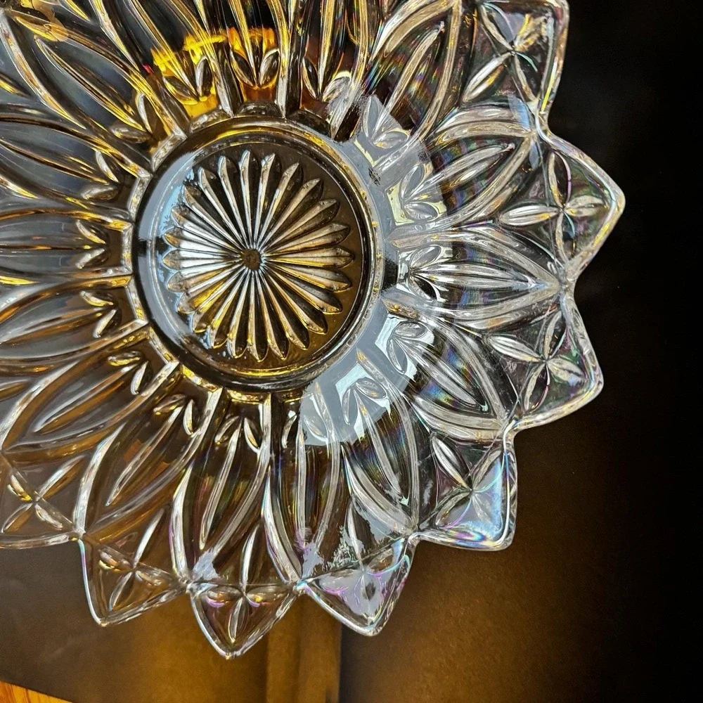Vintage Federal Glass Iridescent Petal‎ Starburst Bowl 10 1/4